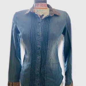 Guess Blue Button Down Shirt with Brown Accents